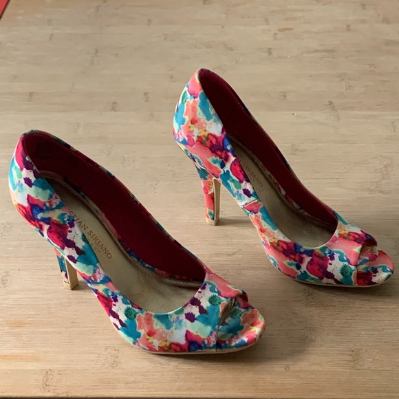 *SOLD*CHRISTIAN SIRIANO 6 Watercolor Open Toe Heel - Picture 2 of 8